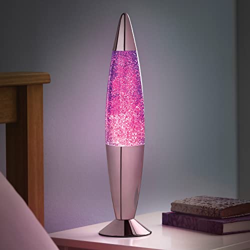 Global Gizmos 48679 16 Purple Glitter Lamp/Purple Chrome Base/Retro Room Feature/Relaxing Mood Lighting