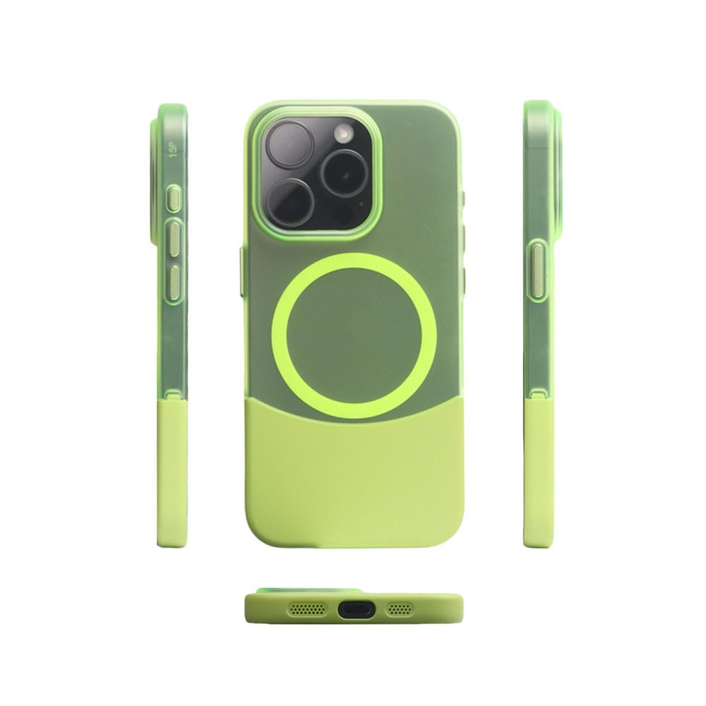 Ultracienkie matowe etui 2 w 1 do iPhone'a 16, 16Pro Max, 15, 15Pro, 14, 13, 12, z matowym etui do ładowania bezprzewodowego, fluorescencyjne zielone, do iPhone'a 16 Pro