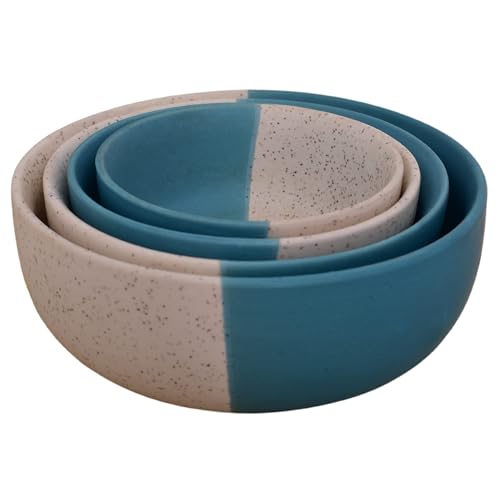Image of Ceramic Mixing Bowl Set - 4 Pieces (1500ml, 800ml, 600ml, 400ml), White Dusty Blue - Durable, Microwave & Dishwasher Safe - Ideal for Mixing, Serving & Storage