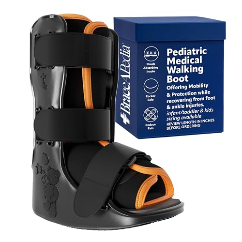 Braceapedia Pediatric Medical Walking Boot - Infants & Toddler Only Orthopedic Foot Boot & Ankle Support Brace for Sprained Ankle - Universal Left/Right Fit - Small Orange Liner (fits Foot Length 4.5 to 5) Interior Height is 8 Measure childs calf to heel height. Needs to be at least 8 tall to fit.