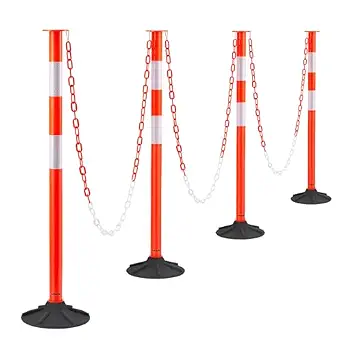 VEVOR 4 Pack Traffic Delineator Posts, 34 in Traffic Safety Cones with Weighted Base, Reflective Strips and Chain, Heavy Duty Delineator Posts for Construction Site, Parking Lot, Crowd Control, Red