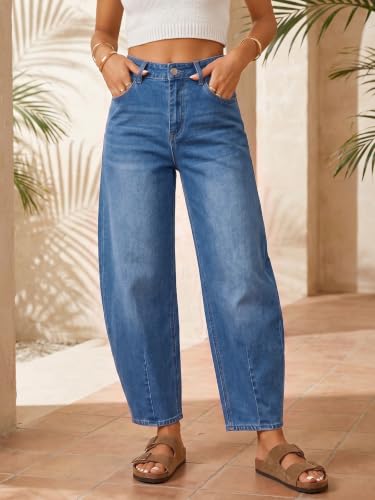 Image of Saodimallsu Womens Barrel Jeans Cropped High Waisted Baggy Wide Straight Leg Boyfriend Denim Pants for Casual Wear