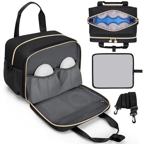 Image of OCKLILY Wearable Breast Pump Bag, Breast Milk Cooler Bags with with Insulated Compartment & Waterproof Mat, Pumping Bag Compatible with Momcozy, Medela, Willow and Elvie Pumps, Black
