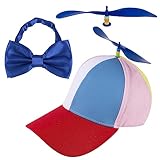 Framendino, Rainbow Propeller Hats Detachable Helicopter Top Funny Hat Baseball Cap with Bow Tie Plastic Dragonflies for Adult (Red)