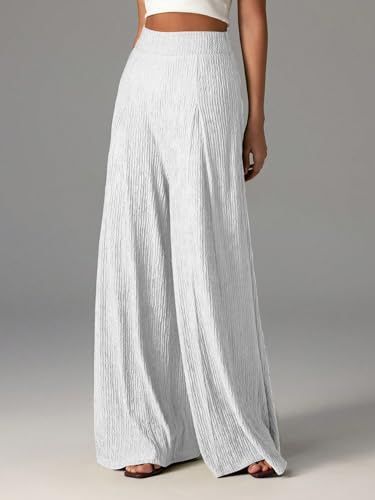 Image of Shasmi Women's Elegant High Waist Wide Leg Pants - Textured Solid Color Loose Fit Long Trousers | Casual Beach & Airport Outfit | Lightweight Flowy Palazzo Style (Trouser 259)