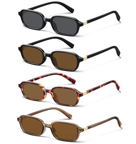 4PACK Retro Rectangular Sunglasses for Women Trendy Small 90s y2k Square Sun Glasses UV Protection Travel Goggles