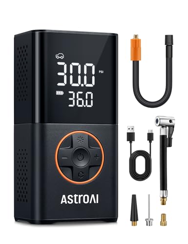 AstroAI Tyre Inflator Cordless Air Compressor Portable Electric Bike Pump 150 PSI with Digital Dual Values Display Pressure Gauge LEDLight Rechargeable Tyre Pump for Car Bike Motorbike Ball
