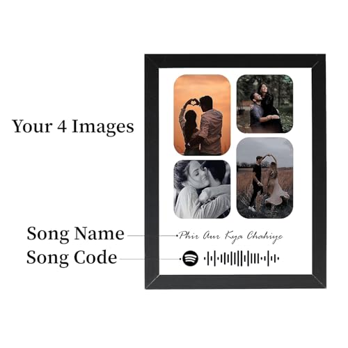 Image of 12X18 Inches Big Size Wood Wall Mount Rectangular Photo Frame With Photo Upload-Spotify Photo Frame With Scan Able Code With Your Image For Anniversary,Birthday,Gifts-4 Images,Black