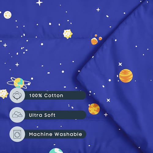 Image of Wake In Cloud - Cot Nap Mat with Pillow and Blanket, 100% Cotton Fabric, for Toddler Kids Boys Girls Ages 3 Plus in Daycare Kindergarten Preschool, Stars Space Rockets