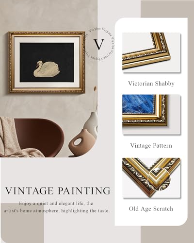 viyyiea gold framed wall art canvas print home decor vintage swan decoration grace swan art painting pictures rustic bathroom wall decor animal farmhouse artwork for living room bedroom office 13x16in