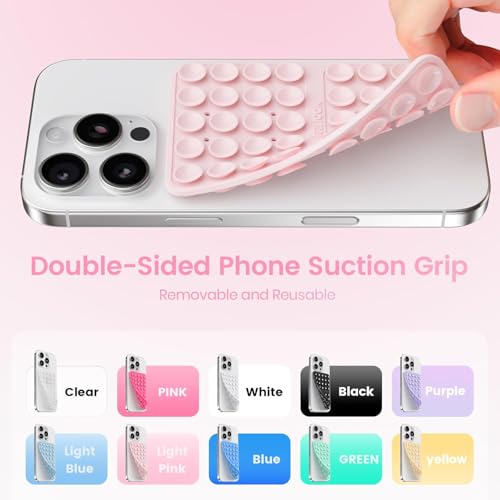 Image of 4Pack Silicone Double-Sided Suction Phone Case Detachable Mount, Octo Cup Buddy Sticky Grip for iPhone, Hands-Free Phone Accessories for Selfies and Videos, Light Blue & Light Pink & Black & White