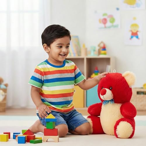 Image of Tabitha Stuffed Toys-Ultra Soft Plush Toy for Kids | Birthday Gifts for Kids and Girls | (Combo of 2 Toys 30 Cm Red Teddy & 25 Cm Blue Dog)