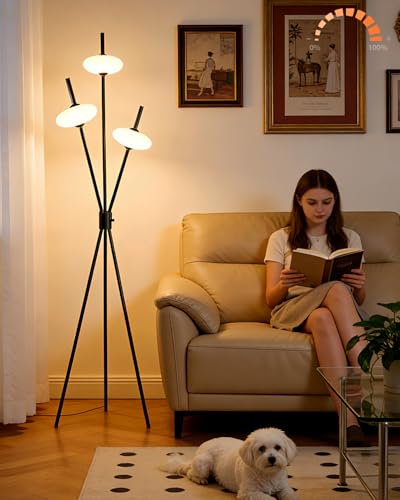 Image of Lightdot Tripod Floor Lamp Stepless Dimmable Black Standing Tall Lamps with 3PCS Elliptical Lampshades Mid Century Modern Floor Lamps for Living Room /Bedroom /Sofa Beside /Corner Decor