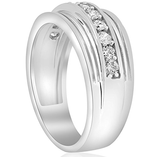 Pompeii3 10K White Gold 1/2Ct T.w. Round-Cut Natural Diamond Men's Wedding Ring High Polished Anniversary Mans Band #TOP1