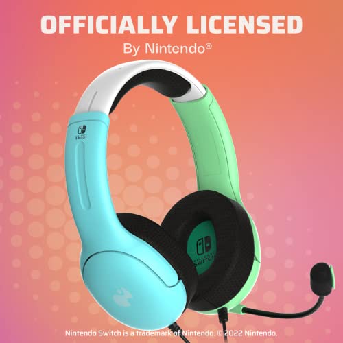 Image of PDP Gaming LVL40 Stereo Headset with Mic for Nintendo Switch /Switch Lite /OLED - Wired Power Noise Cancelling Microphone, Lightweight, Soft Comfort On Ear Headphones (Animal Crossing Blue & Green)
