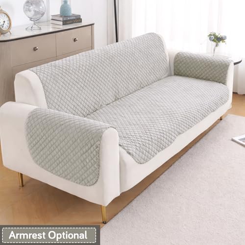 Image of HOKIPO Quilted Sofa Cover for 3 Seater for Seat & Back, 'Quilt Classic' Light Grey (IN-927-LGRY*2)