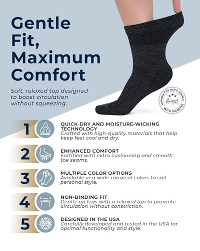 Image of Pembrook Bamboo Viscose Diabetic Socks for Women & Men - 6 Pairs | Breathable Wide Non Binding Plus Size Socks | Loose Fit