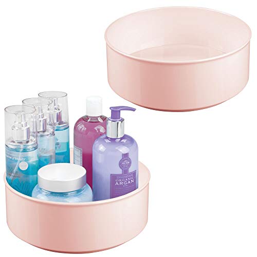 Preisvergleich Produktbild mDesign 2er-Set drehbares Kosmetiktablett stilvolle Ablagefläche für Lotion, Kosmetik und Medikamente runde Kosmetik Aufbewahrung für das Badezimmer hellrosa