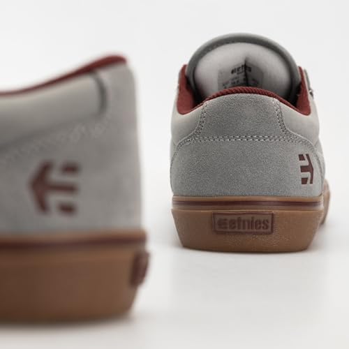 Image of Etnies Barge LS - Classic Skate Look, Slim Vulcanized Silhoutte, Hefty Armored Collar, Reinforced Vulc - Grey /Gum /Red - 9.5