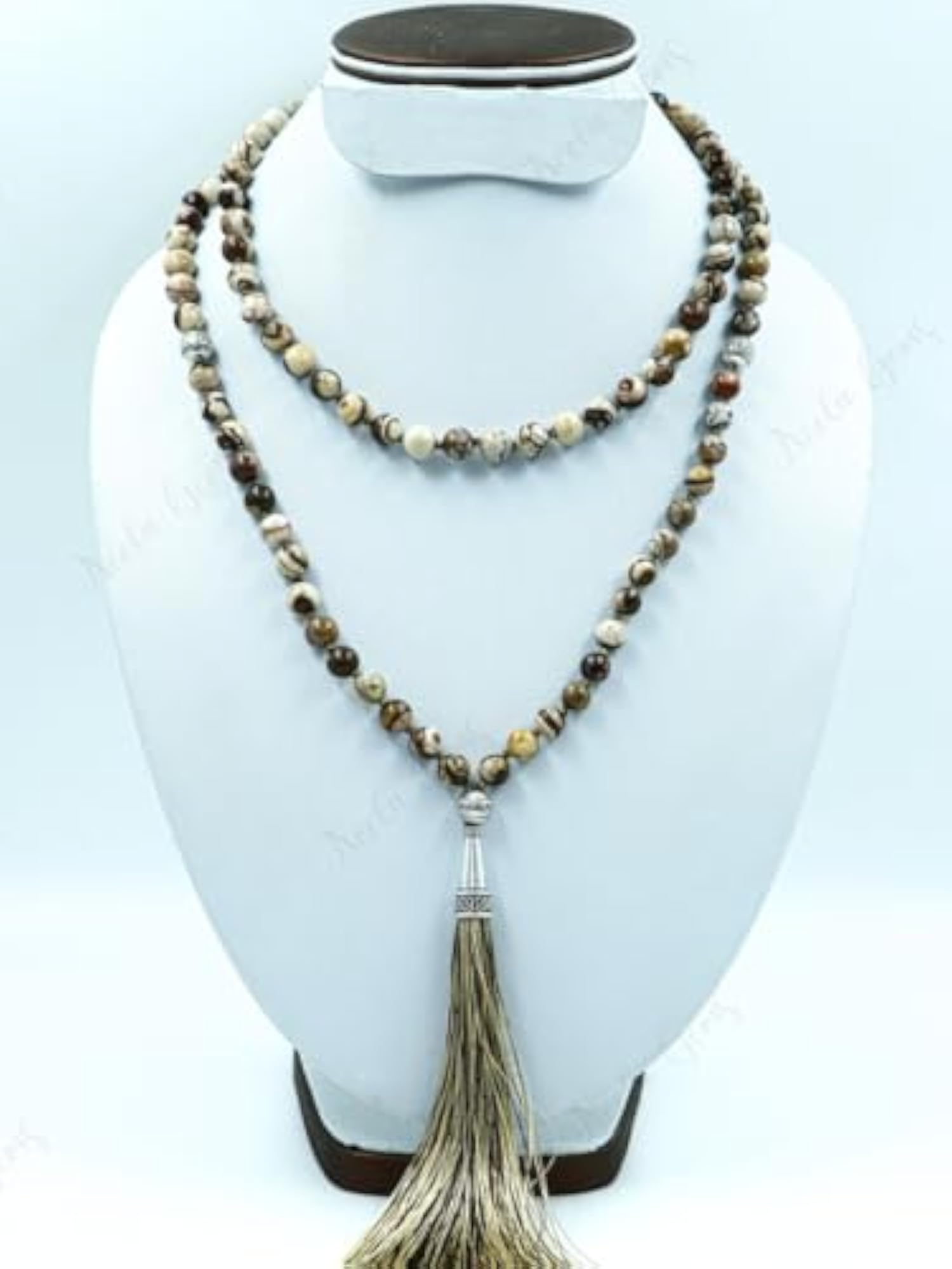 Natural Brown Zebra Jasper Beaded Handmade Prayer Mala Necklace