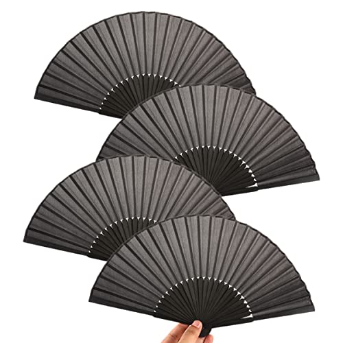 HKTOPCNE 4 abanico de mano negro de tela plegable para decoración fiesta de baile favor rendimiento Cover