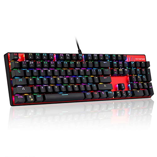 キーボードブルースイッチ触覚メカニカルEsportゲームゲームキーボード有線USB人間工学に基づいたカラフルなカスタマイズLED RGBバックライト付き104キー在宅勤務 Windows/Mac対応 (Size:One Size; Color:Red)