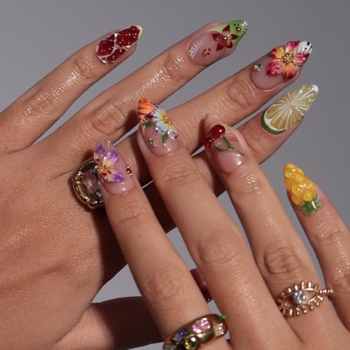 Tropical Floral Press On Nails with Orchard Hibiscus & Leopard