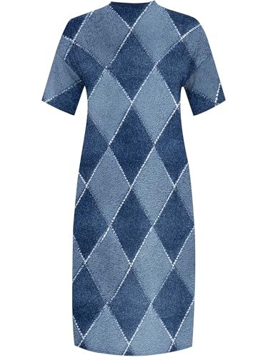 Image of SUZONANA Plus Size Denim Print Maxi Dresses for Women Casual V Neck Short Sleeve with Pockets Soft Jean Look Dress XL-6XL