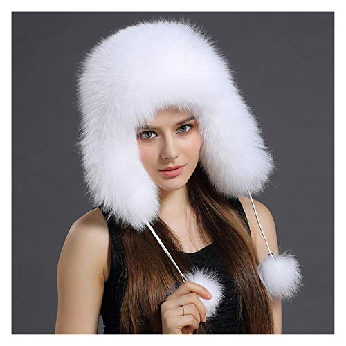 CHUDAN Bonnet d'hiver pour Les Femmes, Chapeau De Fourrure De Renard Bouchon, Bonnet Décontracté Et Doux Bonnets Vogue Chapeau De Fourrure Bonnet De Fourrure,Blanc
