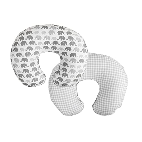 Image of Boppy Nursing Pillow Cover - Premium , Gray Elephants Plaid, Soft, Quick-Dry Microfiber Fabric, Fits Boppy Bare Naked, Original and Luxe Breastfeeding Pillow , Awake Time Only