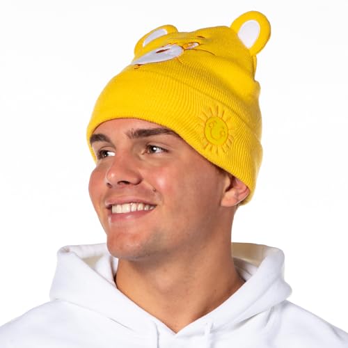 Care Bears Embroidered Face and Belly Badges with 3D Ears Cuff Knit Adult Beanie- 4 Styles Available Grumpy, Share, Cheer, Funshine (Funshine Bear) - Image 4