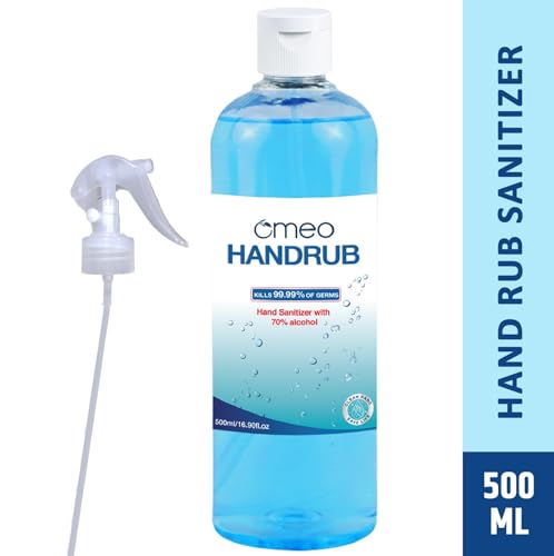 Image of Bjain Omeo Handrub Liquid Hand Instant Sanitizer Spray Pump 500ml, 70% Alcohol| Skin Friendly, Safe for Kids| 99.99% Germs Free Protection, Anti Bacterial| Advance Formula, Quick Dry