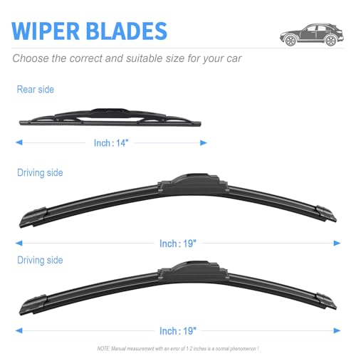 Image of Gavimnal Silicone Wiper Blades Replacement For Toyota Sequoia 2001-2007 | 19 inch+19 inch Front & 14 inch Rear, All-Weather, Streak-Free, OE-fit, Quiet, Easy One-Click Install