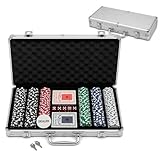 MAGIC SELECT Poker Set Spiel. Pokerset Komplett mit Metallkoffer 300 Pokerchips, 2 Kartendecks, 5 Würfel, Dealer Button und Schlüssel. Pokerkoffer für Zuhause, Partys und Spieleabende