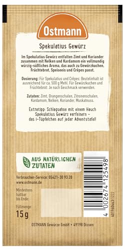 Ostmann Gewürze – Spekulatius-Gewürz | Weihnachtliche Gewürzmischung für Waffeln, Früchtebrot und Spekulatius | Ideal für Gebäck und Desserts in der Winter- und Weihnachtszeit | 15 g im Beutel