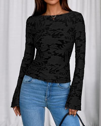BTFBM Casual Long Sleeve Shirts Fall 2025 Going Out Tops for Women Trendy Floral Work Blouses Bodycon Tunics