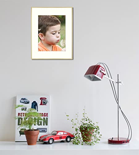 Frametory, 12X16 Metal Picture Frame - Aluminum Thin Molding - Photo Frame With Ivory Color Mat For 8.5X11 Wall Art & Pre-Installed Mounting Hardware - Real Glass (Gold, 2 Pack) #TOP1