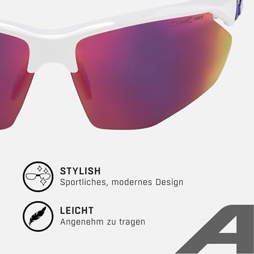ALPINA NYLOS HR - Verspiegelte und Bruchsichere Sport- & Fahrradbrille Mit 100% UV-Schutz Für Erwachsene, white-purple gloss, One Size