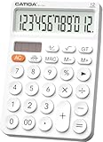 CATIGA 12 Digit Desktop Calculator Basic Desk Calculator with Large LCD Display, Big Buttons, 4 Function, Solar and Battery Dual Power, for Office, School, Home, SD-1292 White