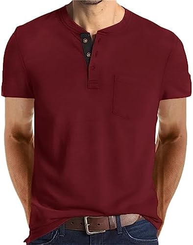 Lexiart Mens Fashion Henley Shirts Button Cotton T-Shirt with Pocket