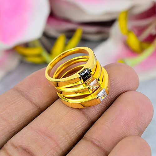 Golden Topaz Gemstone Rings For Woman Solitaire Stacking Statement Band For Girls Designer Baguette Ring 4X4 Mm 925 Sterling Silver (Silver, 8.5) #TOP6