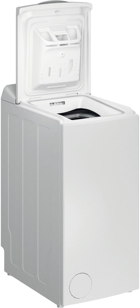 Indesit BTW L72200 IT/N washing machine with its top lid open, revealing the drum