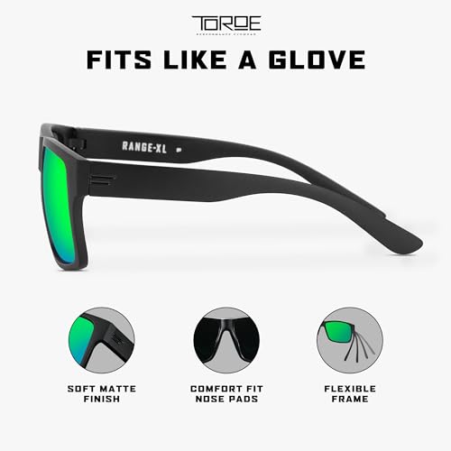 Image of TOROE Eyewear Matte Black RANGE XL Frame Sunglasses Light Weight TR90 Frame, Polarized Polycarbonate Lens