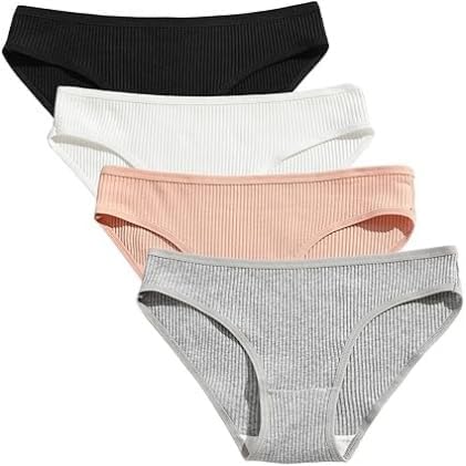 louryn koulyn Women's Briefs 4 Piece Solid Panty Set Ribbed Knit Full Back Coverage & Breathable Underwear Panties-picture-31