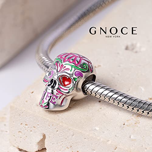 Image of GNOCE Skull Charm Bead Silver Pendant Dangle Charms fit Bracelet /Necklace Jewelry Gift for Women Men