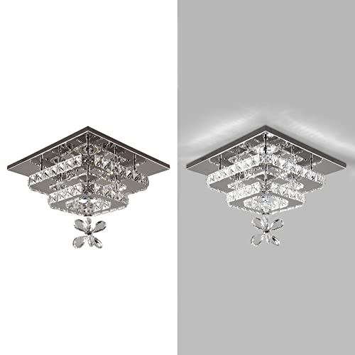 Zswanbei Modern Led Ceiling Light 2 Layers Square Chandelier Stainless Steel Flush Mount Crystal Lighting Fixtures For Bedroom Kitchen Hallway Staircase Closet (Cool White) #TOP4