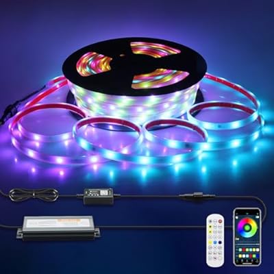 Aclorol RGB Smart IC LED Strip Lights 100FT 1 Roll Outdoor Led Light Strip Waterproof IP67 24V Multi Color Chasing Effect LED Flex Lights Music Sync for Bedroom Living Room Party Cabinet Decor 30M