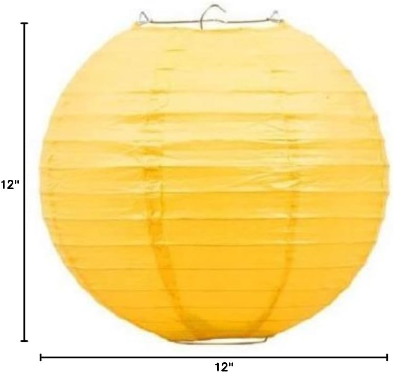 12 PCS Yellow Chinese/Japanese Paper Lantern/Lamp 12" Diameter - Just Liroyal Brand