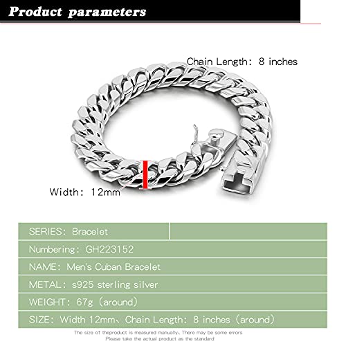 Dankadi Fashion 925 Sterling Silver Solid Miami Cuban Link Chain Bracelet 8Mm - 16Mm- Curb Cuban Bracelet Solid Thick Big Link Bracelet For Men Boys- 7-11 Inch Jewelry (12Mm 9 Inch) #TOP5