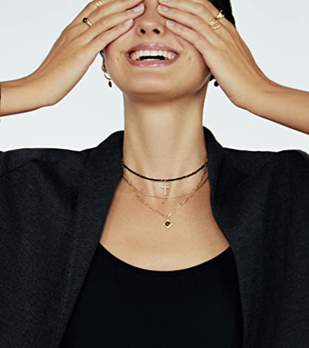 Dearmay Cross Necklace For Women Girls, Dainty Black Beaded Choker Necklaces For Women Simple Small Thin Chain Diamond Cz Cubic Zirconia Silver Pendant Necklaces Aesthetic Jewelry For Women Teen Girls Gift #TOP5